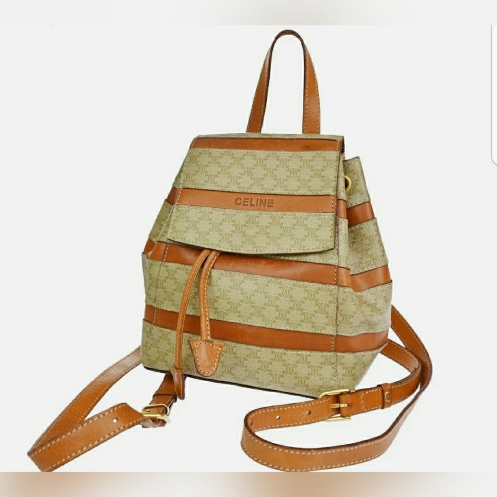 Celine Logo Macadam Pattern Mini Backpack Bag Pv - image 1